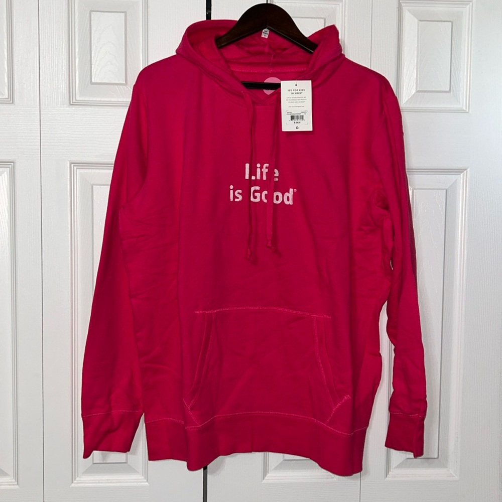 Life is Good bright pink hoodie NWT